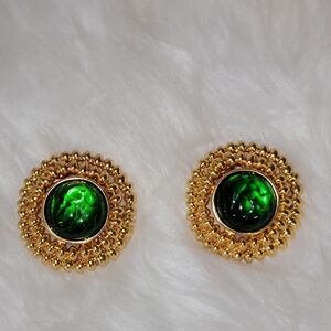 Elegant Vintage YSL Gold and Green Stud Earrings